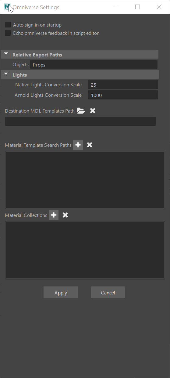 Omniverse Settings Panel