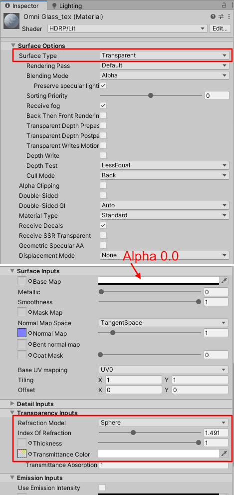 Surface Tyoe and Transparency Inputs.