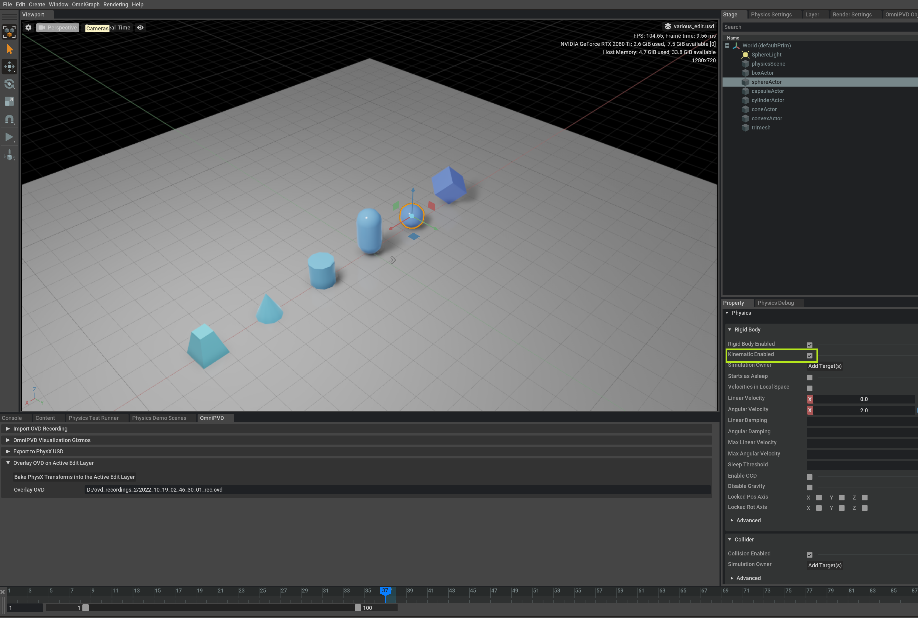 OmniPVD Physics Baking Kinematic Actors