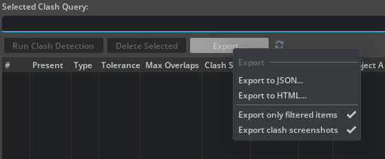 Export button options.