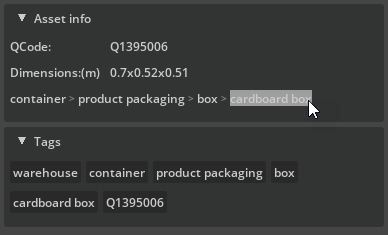 Asset Info panel with highlighted Tag search term