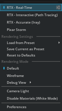 Render mode menu