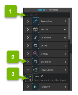 OmniGraph node list with reference numbers.