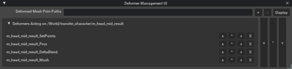 Deformer Management table.