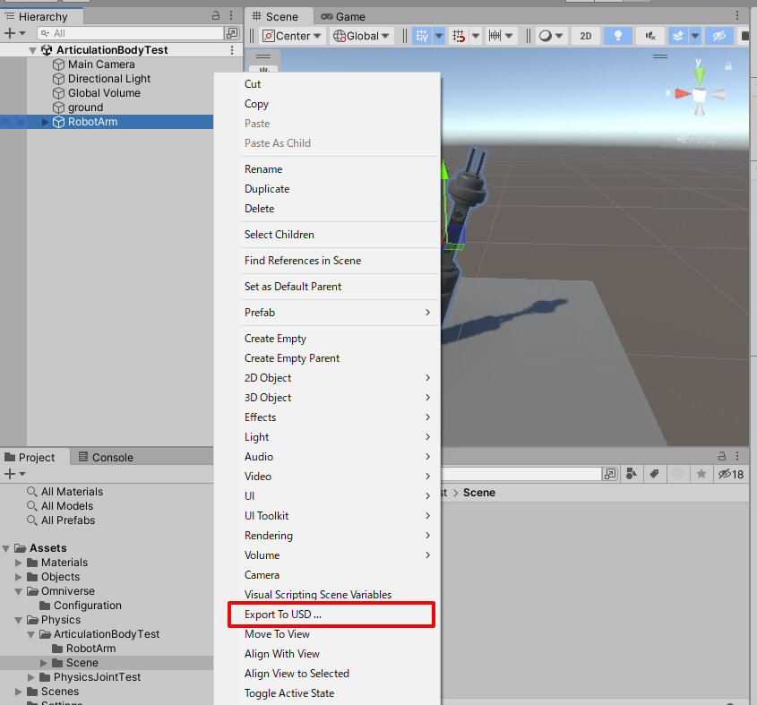 Choose "Export To USD" from Hierarchy window.