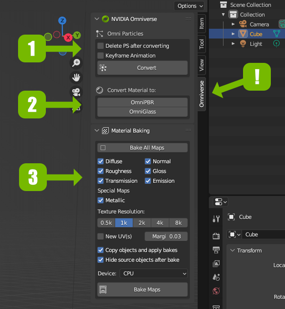 The NVIDIA Omniverse Blender panel