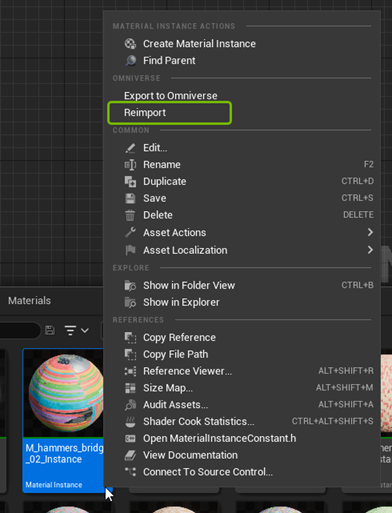 Reimporting a material from Omniverse