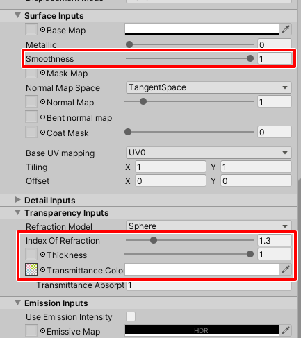 Material parameters for OmniGlass.