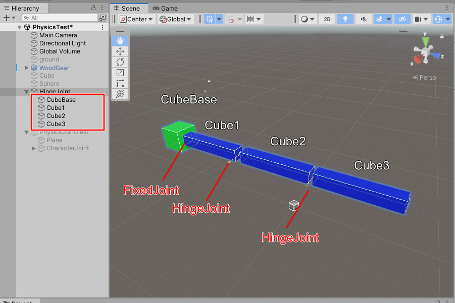 Connect multiple Physics Joints in Unity.